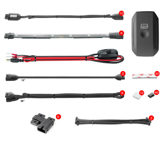 XKGLOW KS-Moto-Advance XK Glow Strip Million Color XKCHROME Smartphone App ATV/Motorcycle LED Light Kit 10XPod + 8X10In