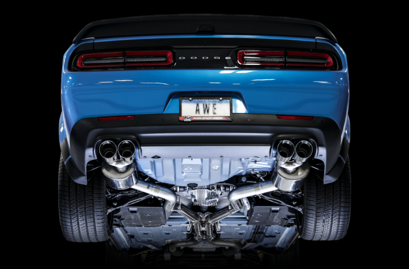 AWE Tuning 3020-42074 2015+ Dodge Challenger 6.4L/6.2L Non-Resonated Touring Edition Exhaust - Quad Silver Tips
