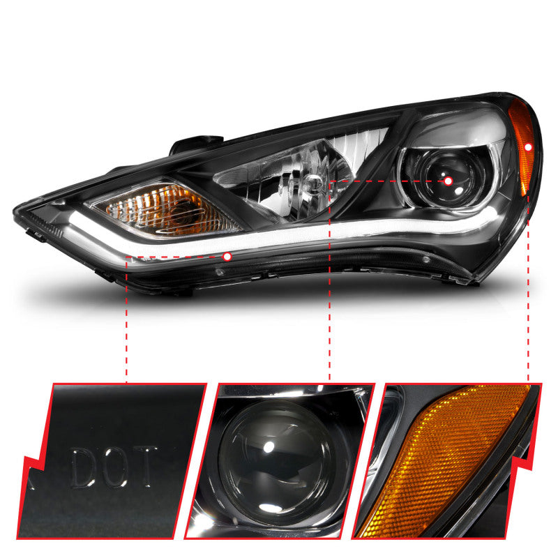 ANZO 121511 2013-2015 Hyundai Genesis Projector Headlights w/ Plank Style Design Black (HID Compatible)