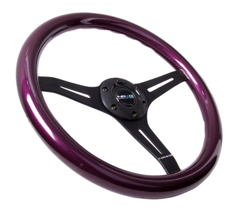 NRG ST-015BK-PP Classic Wood Grain Steering Wheel (350mm) Purple Pearl/Flake Paint w/Black 3-Spoke Center