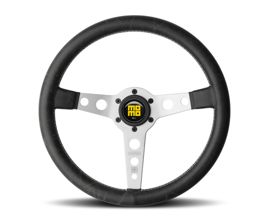 MOMO PRH35BK0S Momo Prototipo Steering Wheel 350 mm - Black Leather/White Stitch/Brshd Spokes
