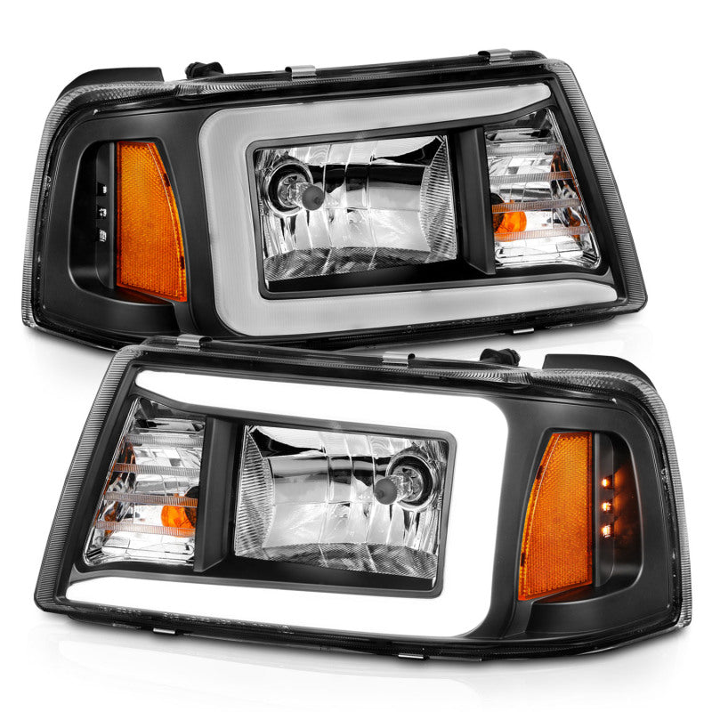 ANZO 111511 2001-2011 Ford Ranger Crystal Headlights w/ Light Bar Black Housing
