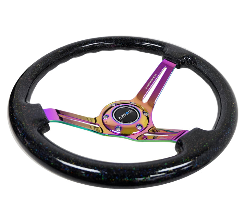 NRG RST-018BSB-MC Reinforced Steering Wheel (350mm / 3in. Deep) Blk Multi Color Flake w/ Neochrome Center Mark