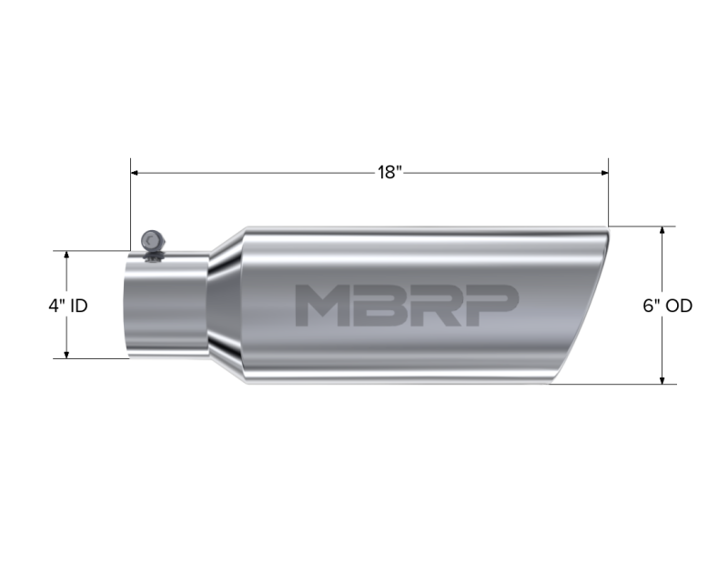 MBRP T5130 Universal Tip 6in OD Rolled End 4in Inlet 18in Length T304