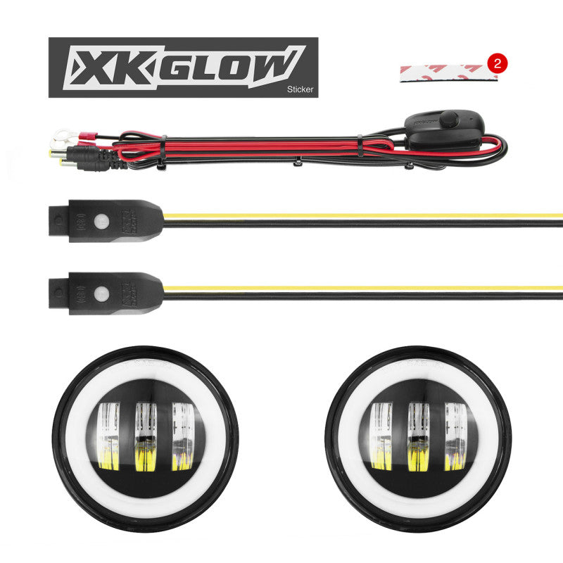 XKGLOW XK042010-B-JL XK Glow 4In JL Black RGB LED Jeep Wrangler Fog Light XKchrome Bluetooth App Controlled Kit