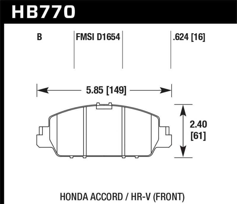 Hawk Performance HB770B.624 Hawk 13-17 Honda Accord HPS 5.0 Front Brake Pads