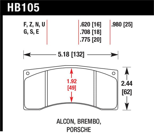 Hawk Performance HB105G.775 Hawk Brembo/Alcon DTC-60 Race Brake Pad Sets