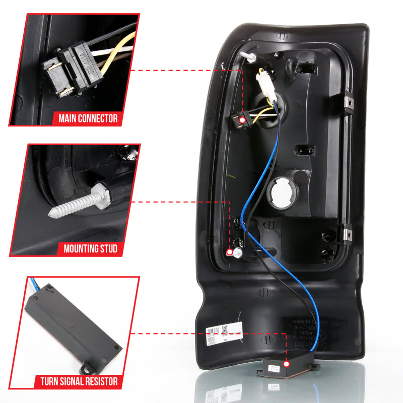 ANZO 311339 1994-2001 Dodge RAM 1500 LED Taillights Plank Style Black w/Clear Lens