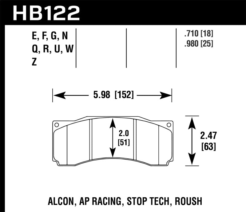Hawk Performance HB122G.710 Hawk Stoptech ST-60 Caliper DTC-60 Race Brake Pads
