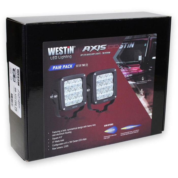 Westin 09-12219B-PR Axis LED Auxiliary Light 4.5 inch x 4.5 inch Square Flood w/3W Osram (Set of 2) - Black