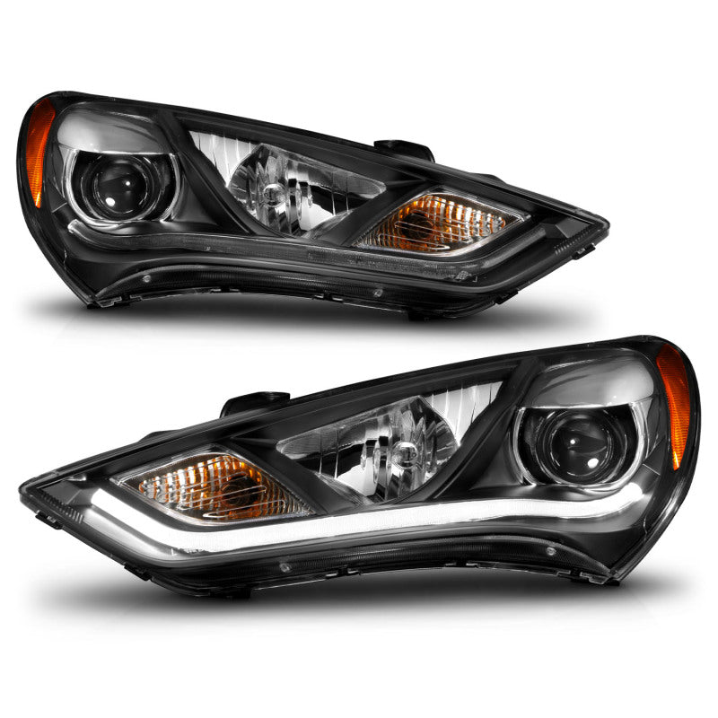 ANZO 121511 2013-2015 Hyundai Genesis Projector Headlights w/ Plank Style Design Black (HID Compatible)