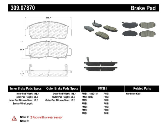 Stoptech 309.07870 StopTech Performance 04-09 Acura TSX / 09 Accord V6 Coupe ONLY Front Brake Pads