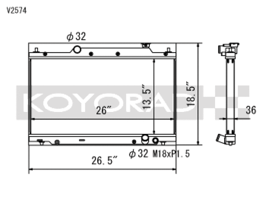 Koyo V2574 02-05 Honda Civic Si 2.0L EP3 (MT) Radiator