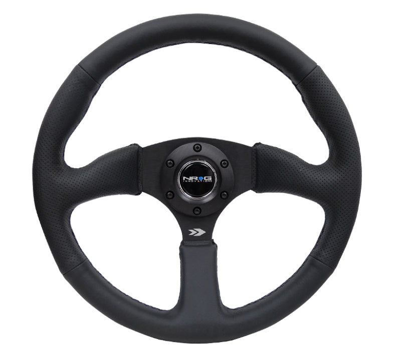 NRG RST-023MB-R Reinforced Steering Wheel (350mm / 2.5in. Deep) Blk Leather Comfort Grip w/5mm Matte Blk Spokes