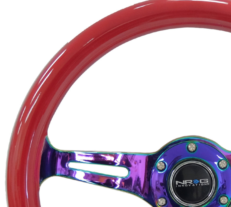 NRG ST-015MC-RD Classic Wood Grain Steering Wheel (350mm) Red Grip w/Neochrome 3-Spoke Center