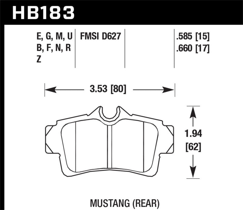 Hawk Performance HB183G.585 Hawk 01 Ford Mustang Bullitt / 94, 96-99, 01, 03-04 Cobra / 03-04 Mach 1 DTC-60 Race Rear Brake Pads