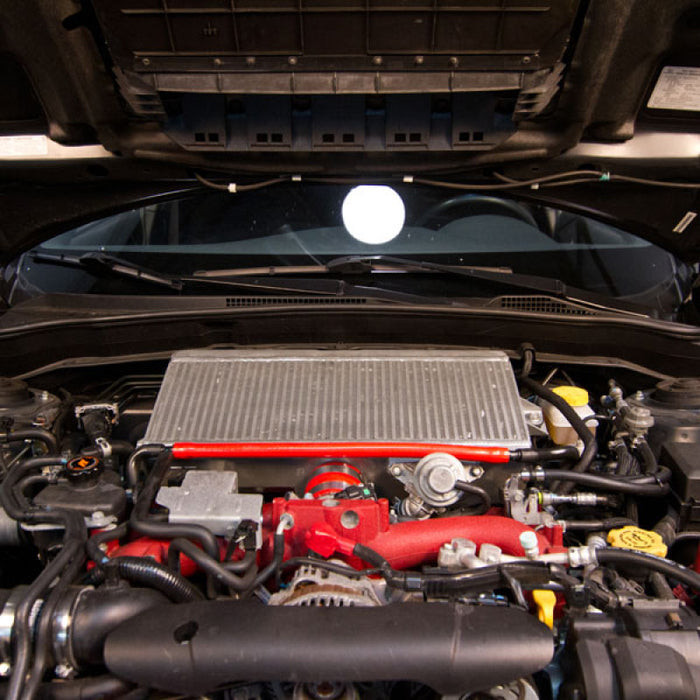 Mishimoto MMTMIC-STI-08SLRD Subaru 08-15 WRX STi Top-Mount Intercooler Kit - Powder Coated Silver & Red Hoses