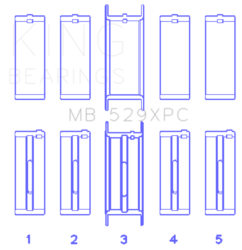 King Engine Bearings MB529XPC Ford 260CI/289CI/302 5.0L Windsor Coated Crankshaft Main Bearing Set
