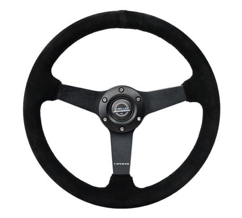 NRG RST-037MB-S Sport Steering Wheel (350mm / 1.5in Deep) Black Suede/Black Stitch w/Matte Black Solid Spokes