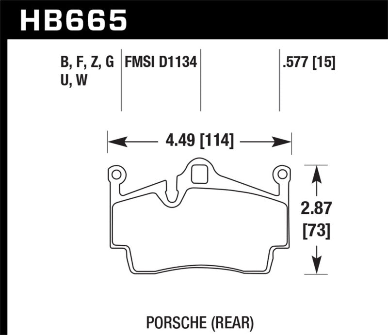 Hawk Performance HB665Z.577 Hawk 2014-2015 Porsche Cayman Performance Ceramic Street Rear Brake Pads