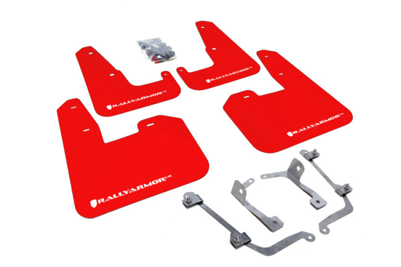 Rally Armor MF15-UR-RD/WH 08-11 Subaru STI (Hatch Only) / 11-14 WRX (Hatch Only) Red UR Mud Flap w/White Logo