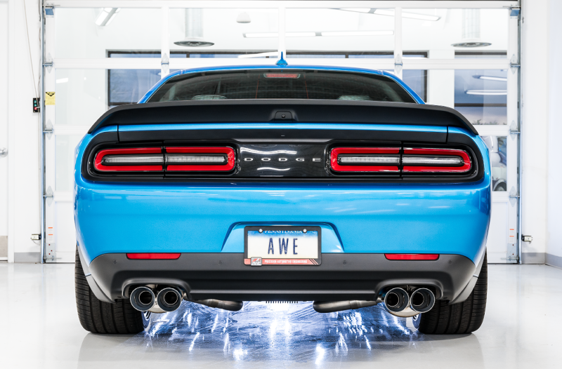 AWE Tuning 3020-42074 2015+ Dodge Challenger 6.4L/6.2L Non-Resonated Touring Edition Exhaust - Quad Silver Tips