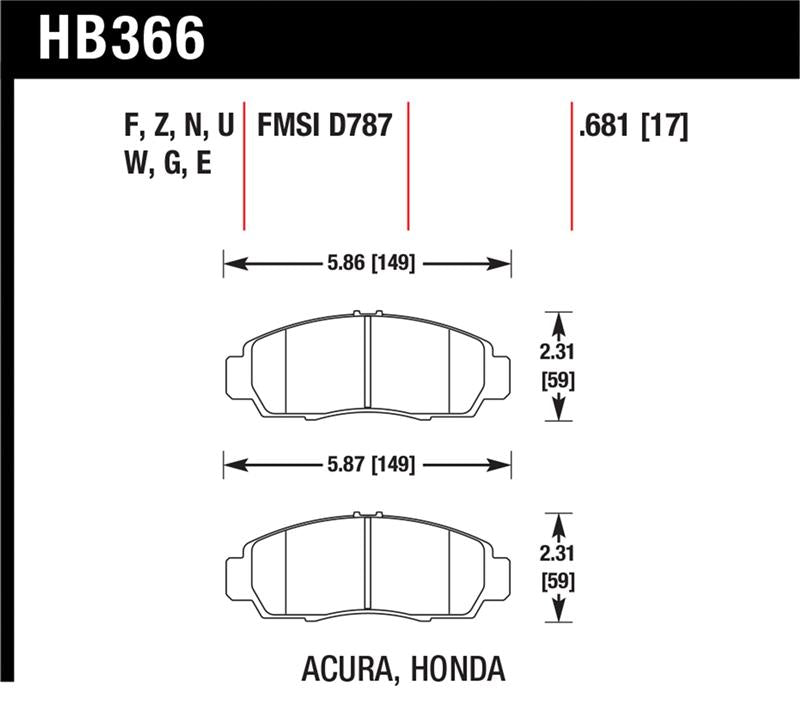 Hawk Performance HB366B.681 Hawk 2001-2003 Acura CL Type-S HPS 5.0 Front Brake Pads