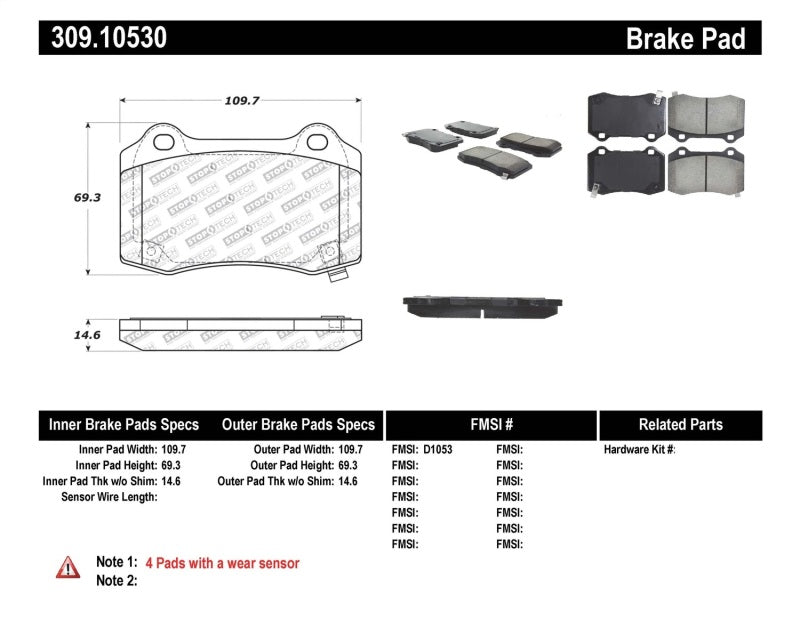 Stoptech 309.10530 StopTech Performance 10+ Camaro Rear Brake Pads