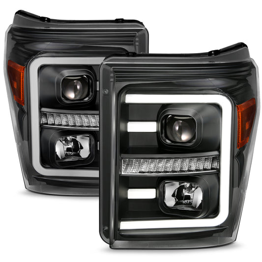 ANZO 111406 2011-2016 Ford F250 Projector Headlights w/ Plank Style Switchback Black w/ Amber
