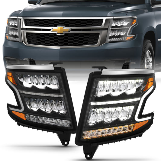 ANZO 111478 15-20 Chevy Tahoe/Suburban LED Light Bar Style Headlights Black w/Sequential w/DRL w/Amber