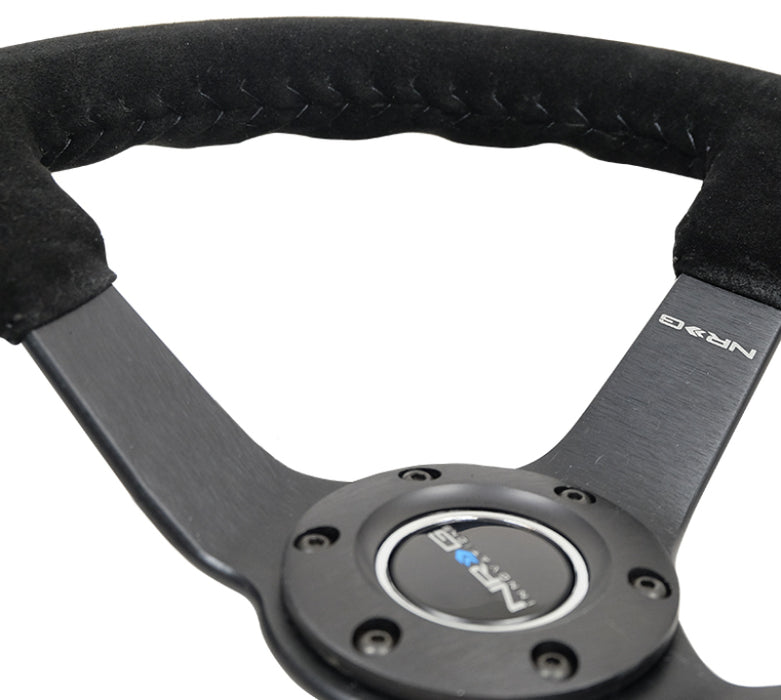 NRG RST-036MB-S-BK Reinforced Steering Wheel (350mm / 3in. Deep) Blk Suede/Blk Bball Stitch w/5mm Matte Black Spoke