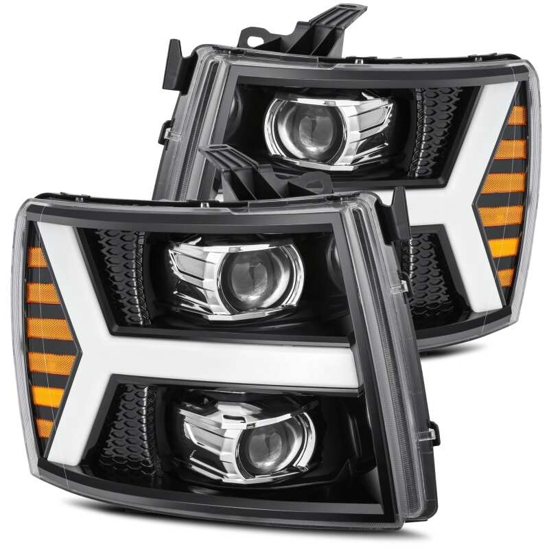 AlphaRex 880223 07-13 Chevy 1500 LUXX LED Proj Headlights Plank Style Jet Blk w/ Activ Light/Seq Signal/DRL