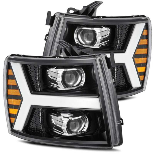 AlphaRex 880223 07-13 Chevy 1500 LUXX LED Proj Headlights Plank Style Jet Blk w/ Activ Light/Seq Signal/DRL