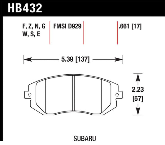 Hawk Performance HB432F.661 Hawk 03-05 WRX / 08 WRX / 09 Legacy 2.5i NA ONLY D929 HPS Street Front Brake Pads