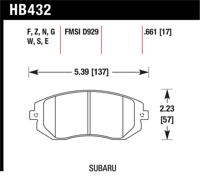 Hawk Performance HB432F.661 Hawk 03-05 WRX / 08 WRX / 09 Legacy 2.5i NA ONLY D929 HPS Street Front Brake Pads