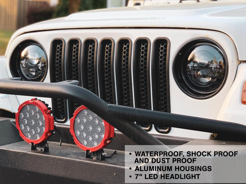 Raxiom J108042 97-18 Jeep Wrangler TJ/JK Axial Series LED Daymaker Headlights- Black Housing (Clear Lens)