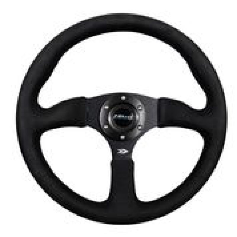NRG RST-023MB-SA Reinforced Steering Wheel (350mm / 2.5in. Deep)Blk Alcantara Comfort Grip w/4mm Matte Blk Spokes