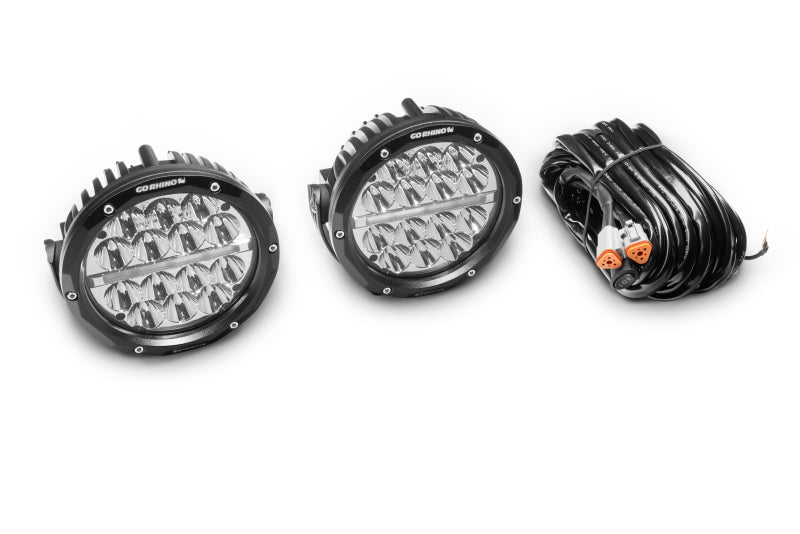 Go Rhino 750700623DRS Xplor Bright Series Round LED Driving Light Kit w/DRL (Surface Mount) 6in - Blk (2 pc)