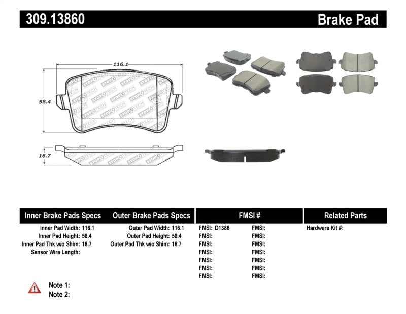 Stoptech 309.13860 StopTech Performance Brake Pads