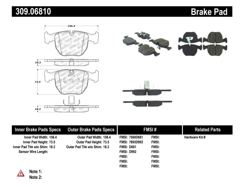 Stoptech 309.06810 StopTech Performance 00-04 BMW M5 E39 / 00-06 X5 / 03-05 Range Rover HSE Front Brake Pads