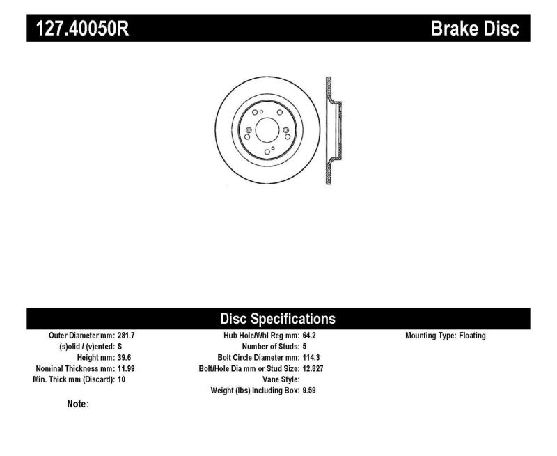 Stoptech 127.40050R StopTech 00-09 S2000 Slotted & Drilled Right Rear Rotor
