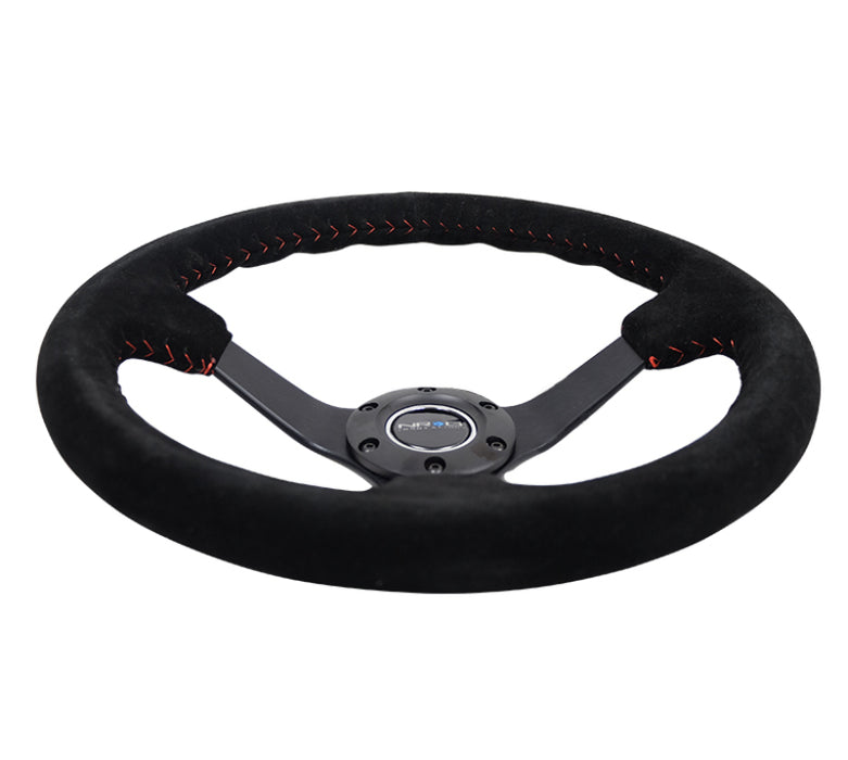 NRG RST-036MB-S-RD Reinforced Steering Wheel (350mm / 3in. Deep) Blk Suede/Red BBall Stitch w/5mm Matte Blk Spokes