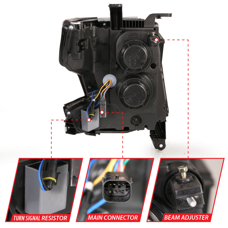 ANZO 111478 15-20 Chevy Tahoe/Suburban LED Light Bar Style Headlights Black w/Sequential w/DRL w/Amber