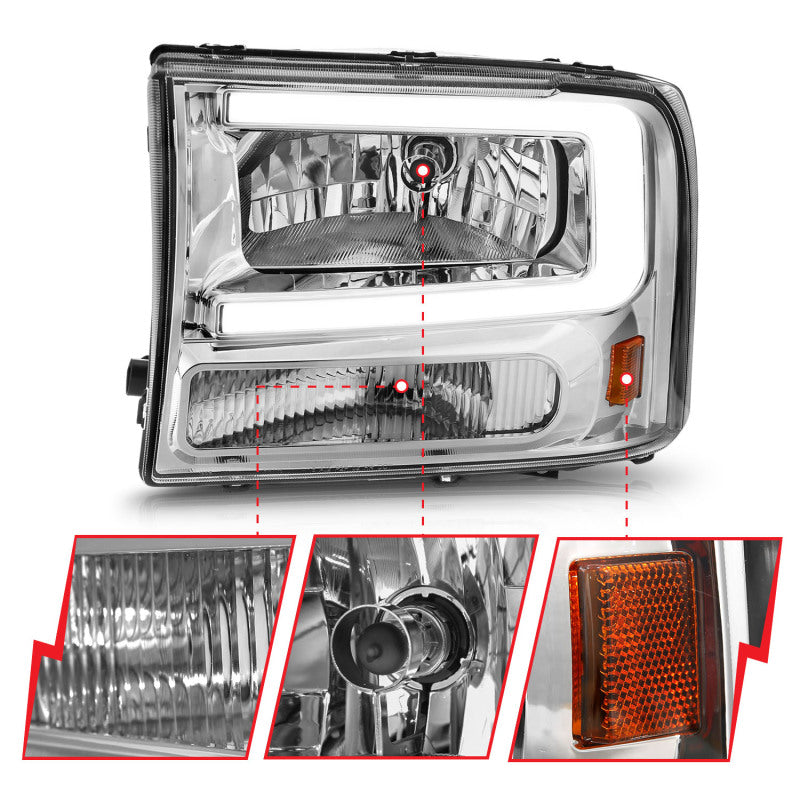 ANZO 111550 99-04 Ford F250/F350/F450/Excursion (excl. 99) Crystal Headlights - w/ Light Bar Chrome Housing