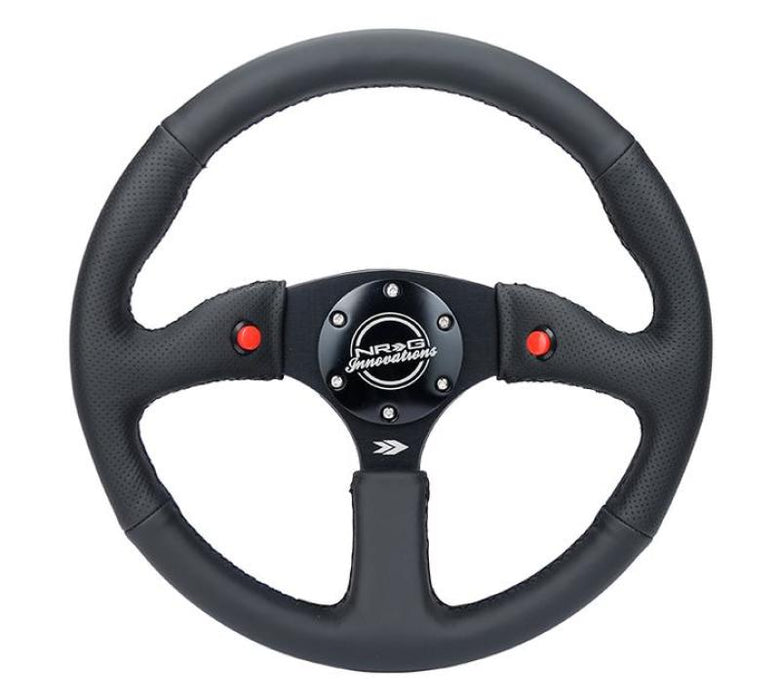NRG RST-023D-R Reinforced Steering Wheel (350mm/ 2.5in. Deep) Sport Leather Racing/ 4mm Matte Black Spoke