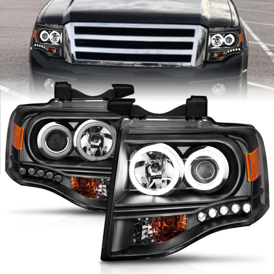 ANZO 111113 2007-2014 Ford Expedition Projector Headlights w/ Halo Black