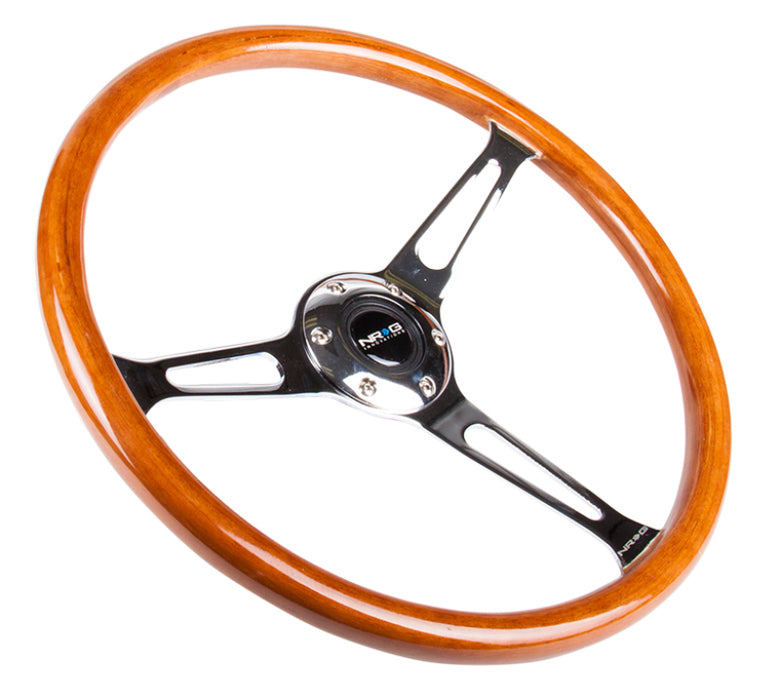 NRG RST-360SL Reinforced Steering Wheel (360mm) Classic Wood Grain w/Chrome Cutout 3-Spoke Center