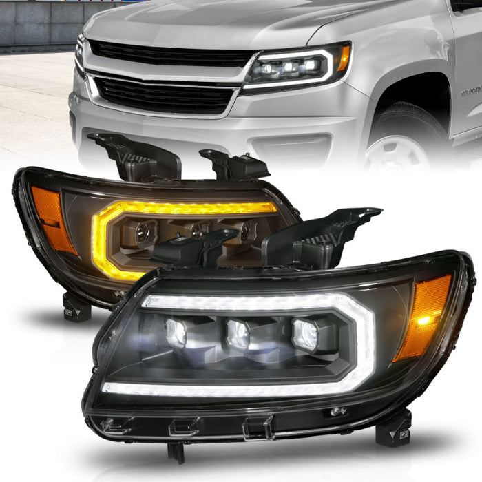 ANZO 111615 15-22 Chevrolet Colorado Full LED Projector Headlights w/ Initiation & Sequential - Black