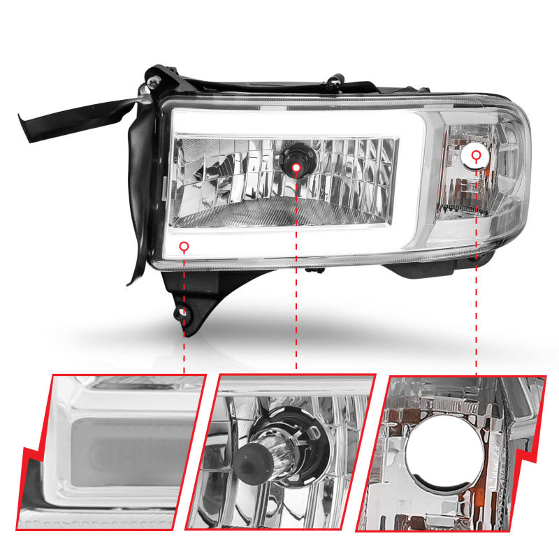 ANZO 111555 94-02 Dodge RAM Crystal Headlight - w/ Light Bar Chrome Housing