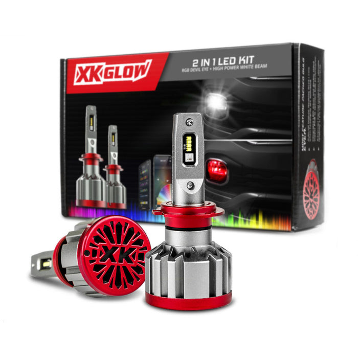 XKGLOW XK045004-H4 XK Glow RGB 2In1 LED Headlight Bulb Million Color XKCHROME App RGB/LED Headlight Kit - 2x H4